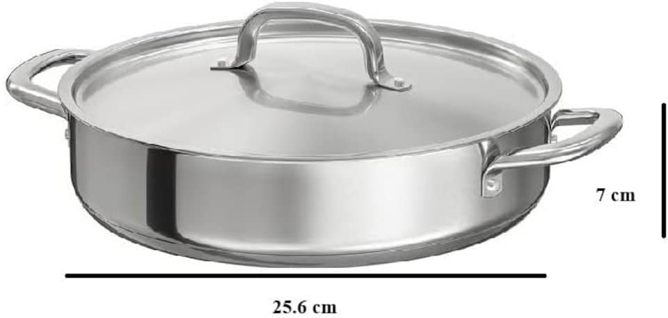 image 1 of Triply Stainless Steel Saute Pan 24cm, Nonstick 3-Layer Construction, Induction Compatible, with Steel Lid