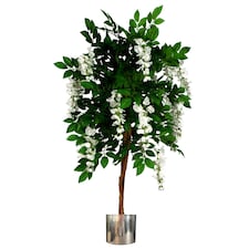 Artificial Wisteria Tree 130cm Luxury Wisteria 130cm Trunk Silver Metal Planter