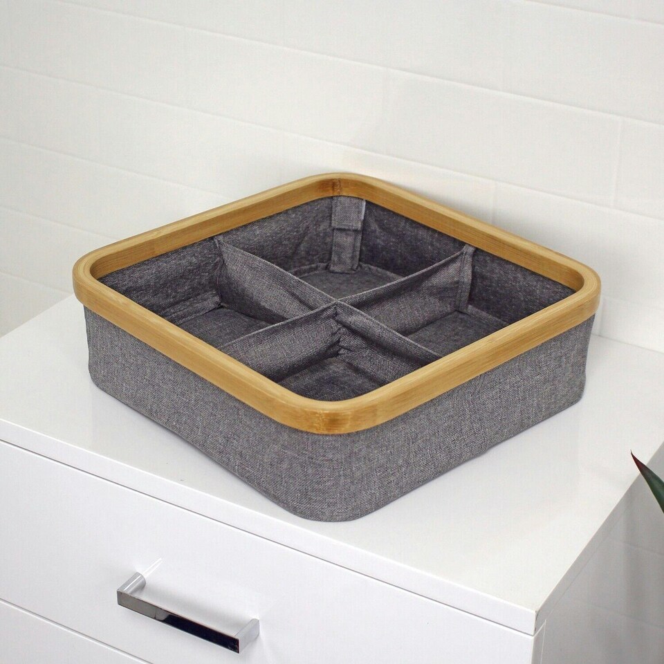 image 1 of Showerdrape Cotswold Bamboo Storage Basket with 4 Compartments
