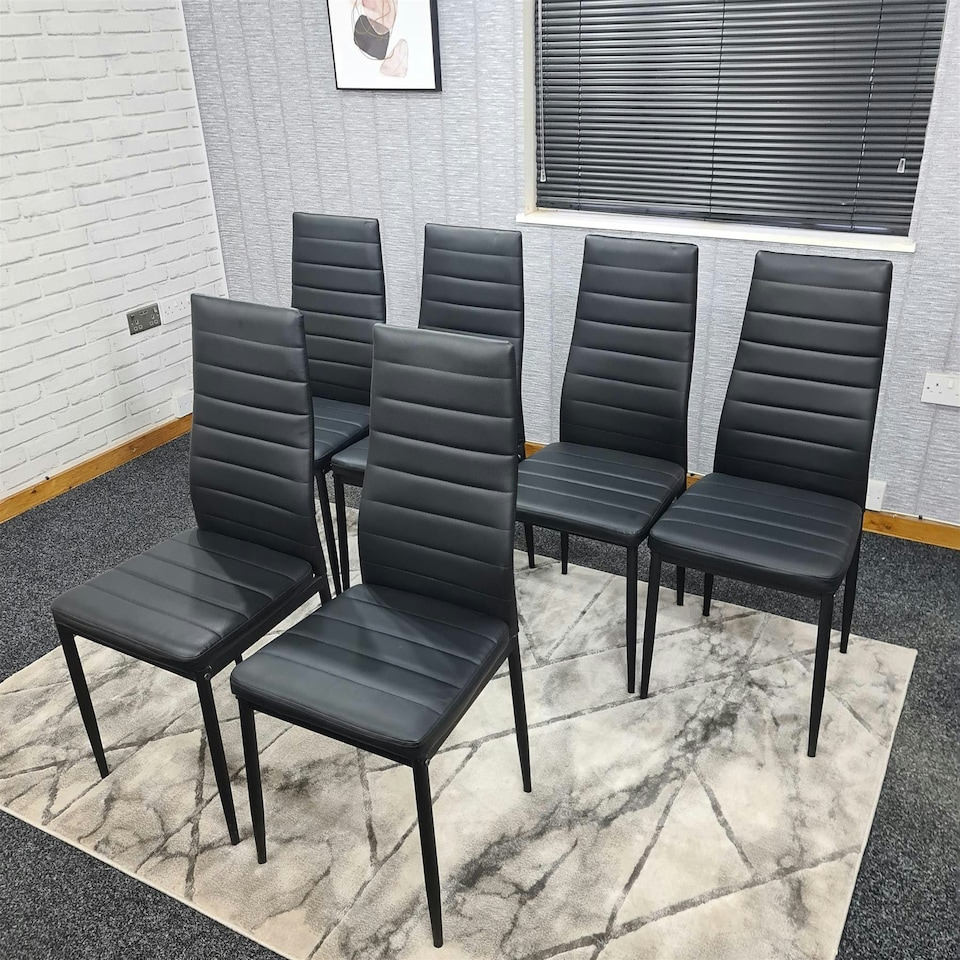 image 1 of Dining Chairs Set of 6 Black Leather Kitchen Chairs Black