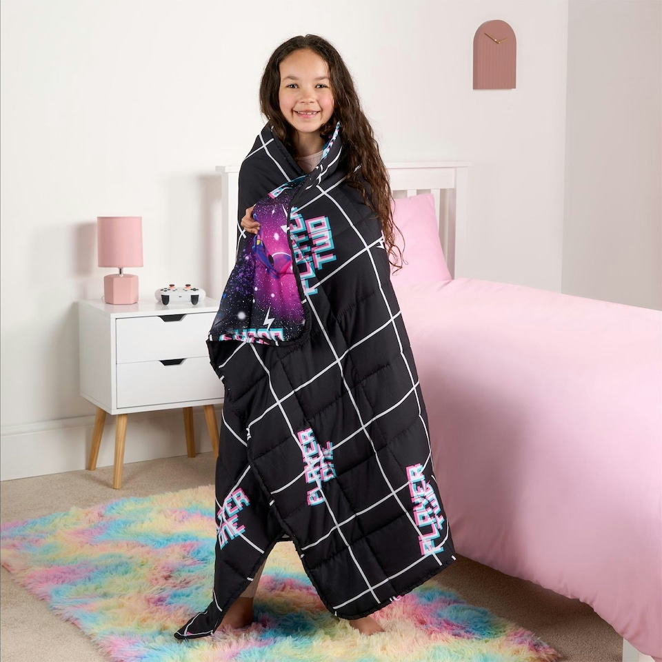 image 1 of OHS Kids Gaming Print Quilted Sensory Weighted Blanket 3kg, 100x150cm - Black