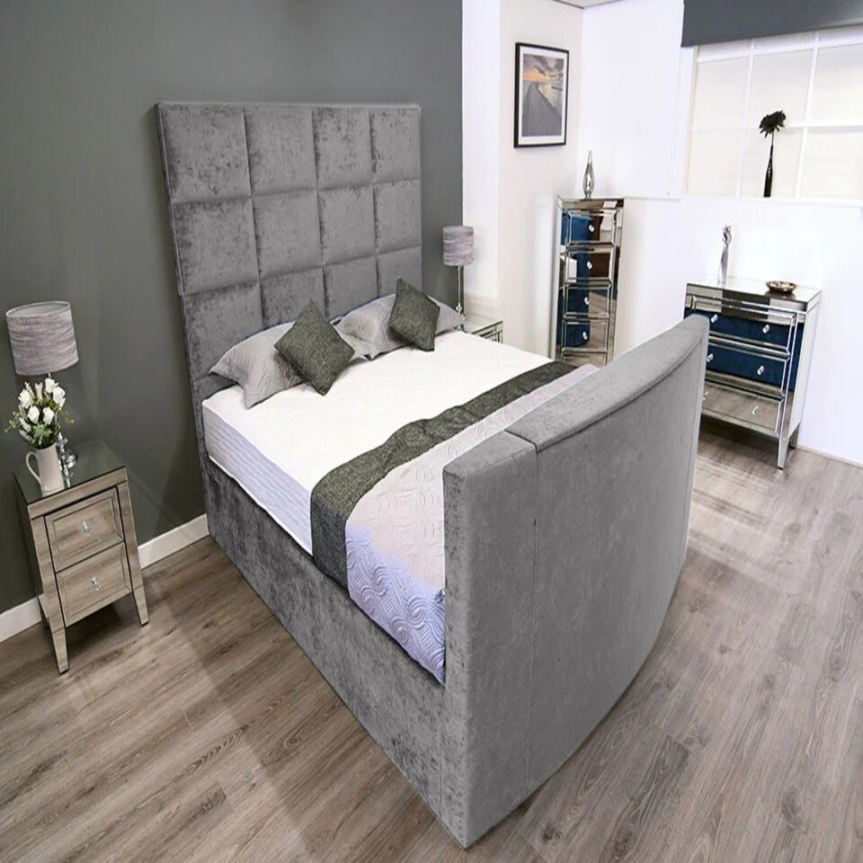 Lurvi Plush Silver Double TV Bed Frame - Silver