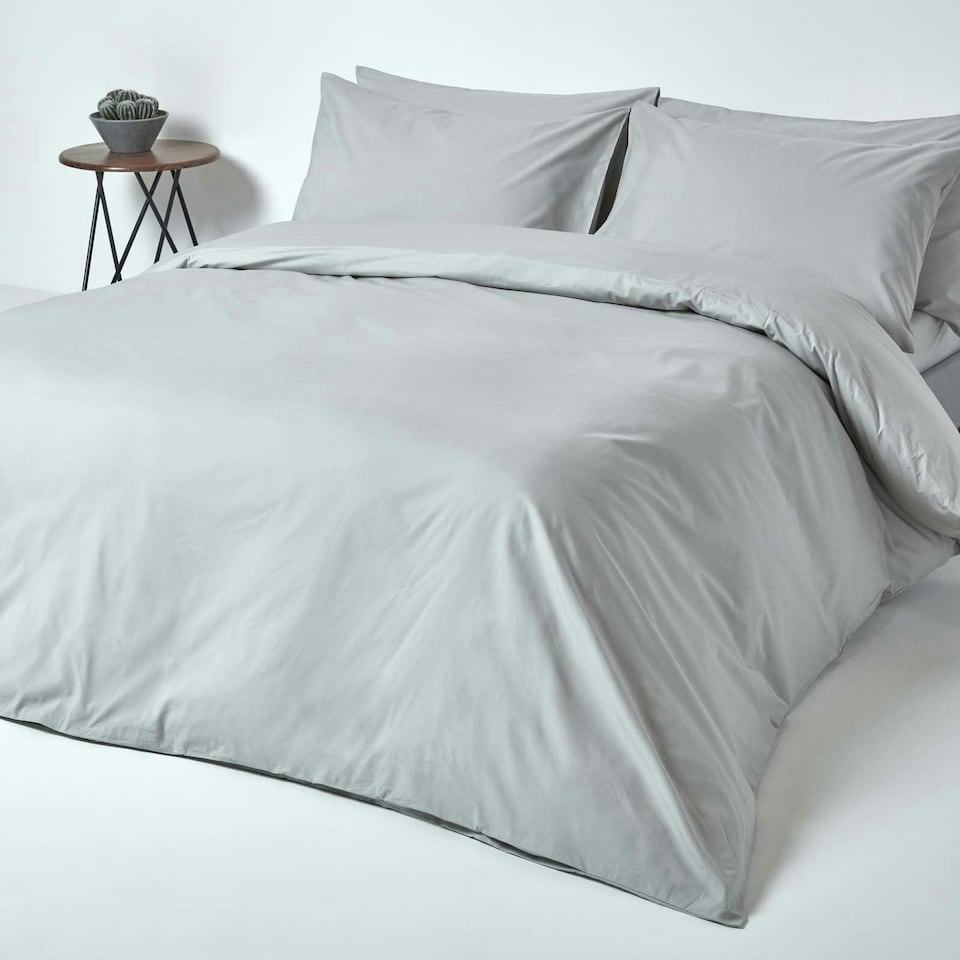 image 1 of Homescapes Silver Grey Egyptian Cotton Fitted Sheet 200 TC, Small Double | Silver | Small Double