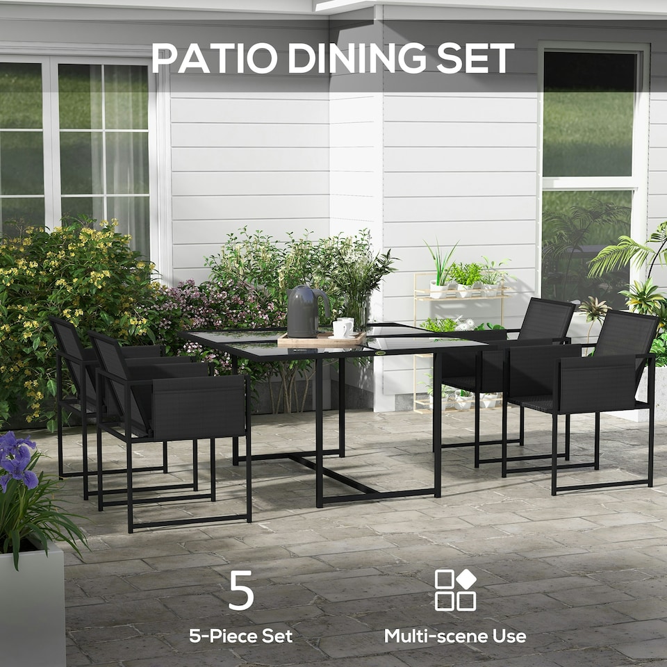 image 1 of Outsunny 4 Seater Outdoor Table and Chairs with Adjustable Backrest
