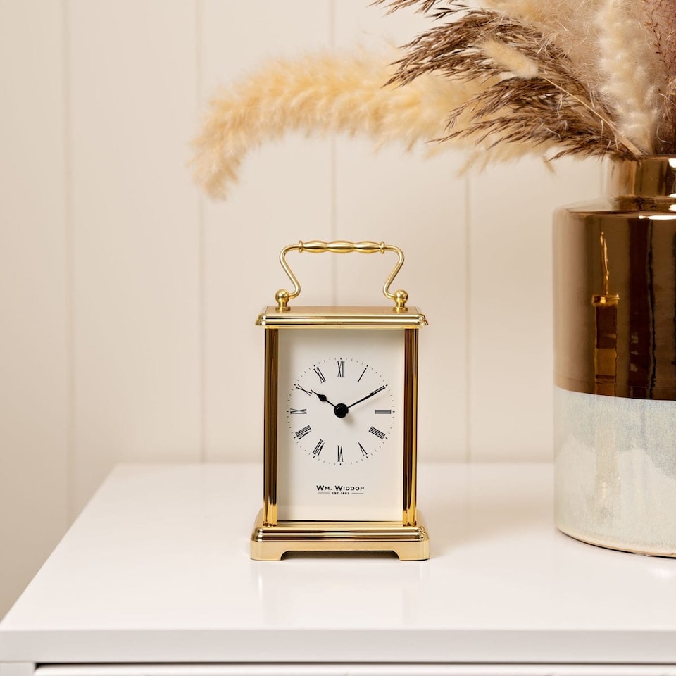 image 1 of Widdop Gifts Gold Carriage Clock with White Dial