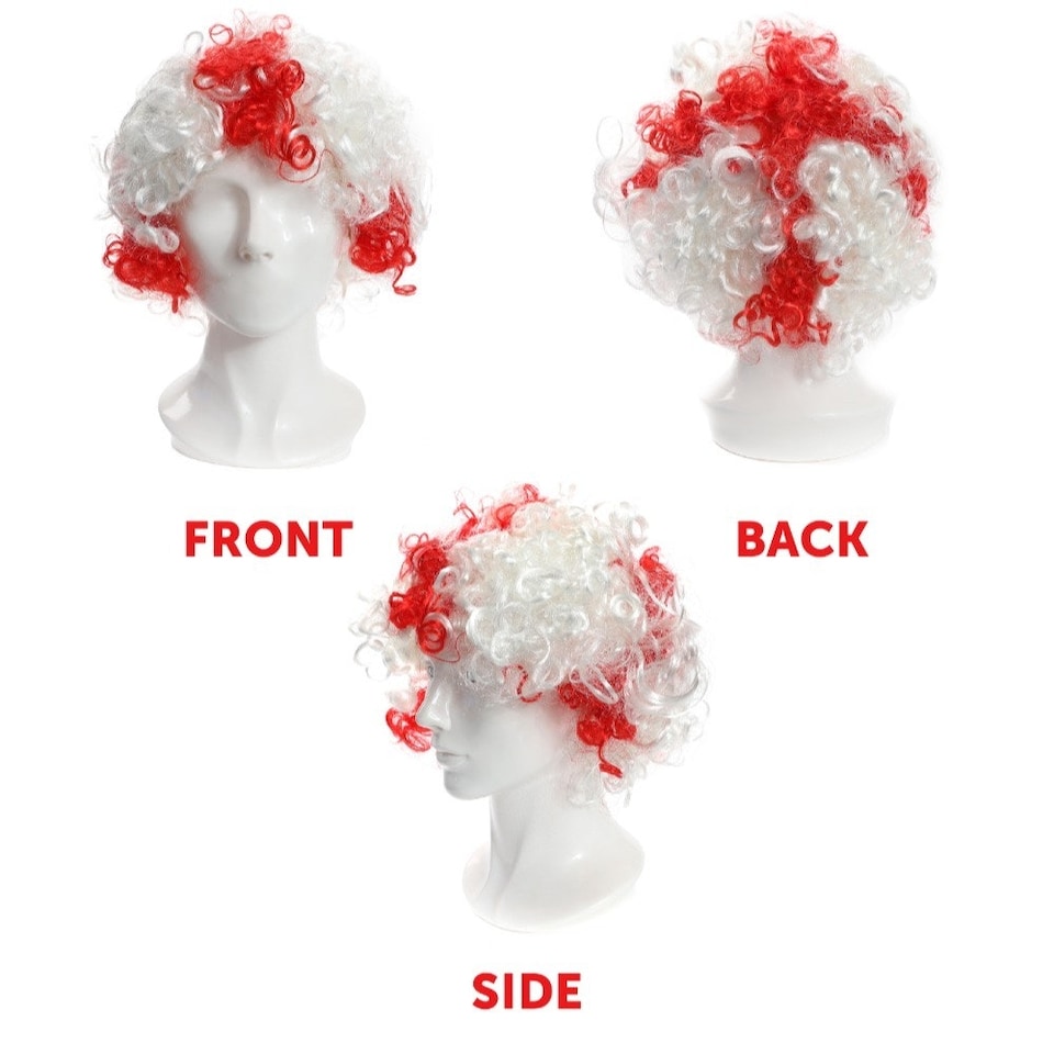 image 1 of Pack Of 2 England Curly Wig, 5ft x 3ft Flag & Inflatable Sword & Shield Red | One Size