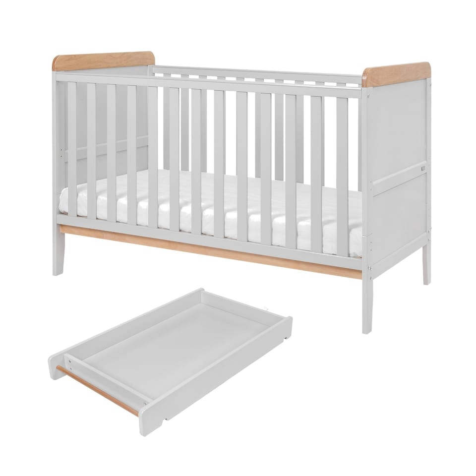 image 1 of Tutti Bambini Rio Cot Bed with Cot Top Changer & Mattress - Dove Grey/Oak