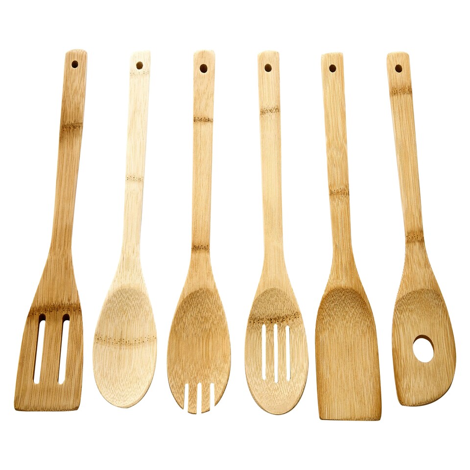 image 1 of Interiors by Premier 6pc Kitchen Utensil Set, Includes Slotted Turner, Spoon, Spaghetti Server, & More, Perfect Bamboo Utensils