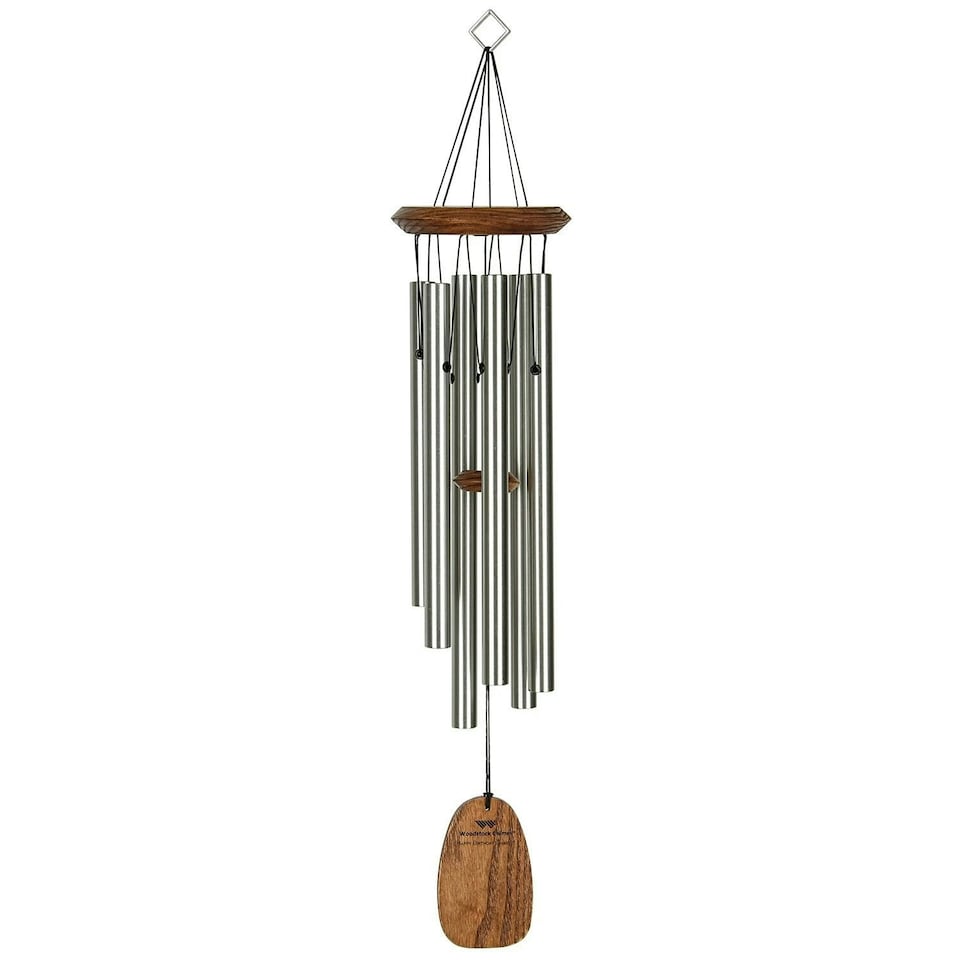 image 1 of Woodstock Chimes Silver Happy Birthday Wind Chime