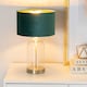 image 3 of ValueLights Jessy Glass Gold Table Lamp Forest Green Velvet Gold Inner Shade & Bulb | Green
