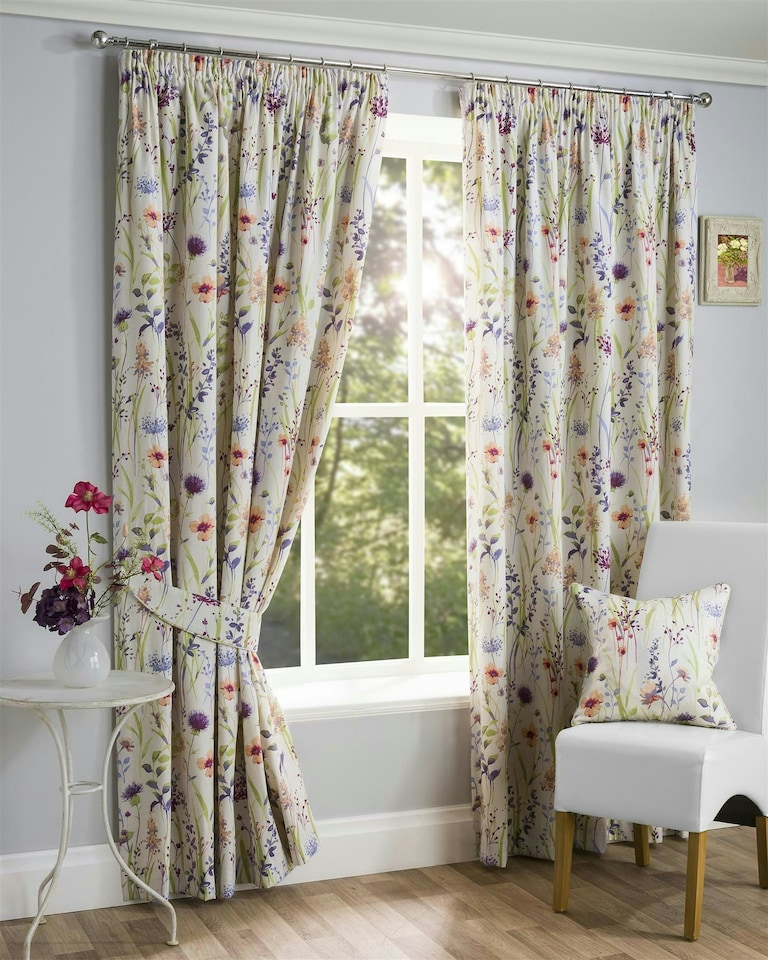 image 1 of Hampshire - Fully Lined Floral Curtains - Pencil Pleat - Polycotton (Multi, 46'' x 54'' - 117cm x 137cm (Pair)) | Multi | Multi