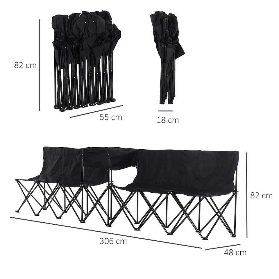image 1 of Outsunny 6 Seat Camping Bench Folding Portable Outdoor with Cooler Bag Black