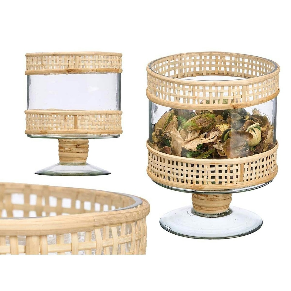 image 1 of Candleholder SG-29685 Transparent Natural Glass Rattan 15 x 20 x 15 cm (6 Units) N/A