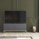 image 6 of TV Unit Stand Cabinet Sideboard Media Cabinet Storage Unit Grey Fluted Gold Base 100cm