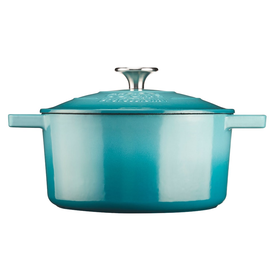 image 1 of Cooks professional Cast Iron Casserole Dish 20cm - Ovenproof Pan with Lid | Blue | Teal