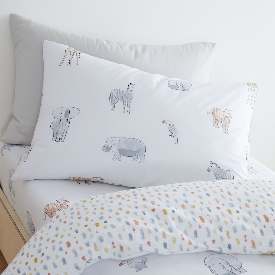 image 1 of Bianca Zoo Animals Cotton Reversible Duvet Cover Set | White | Double