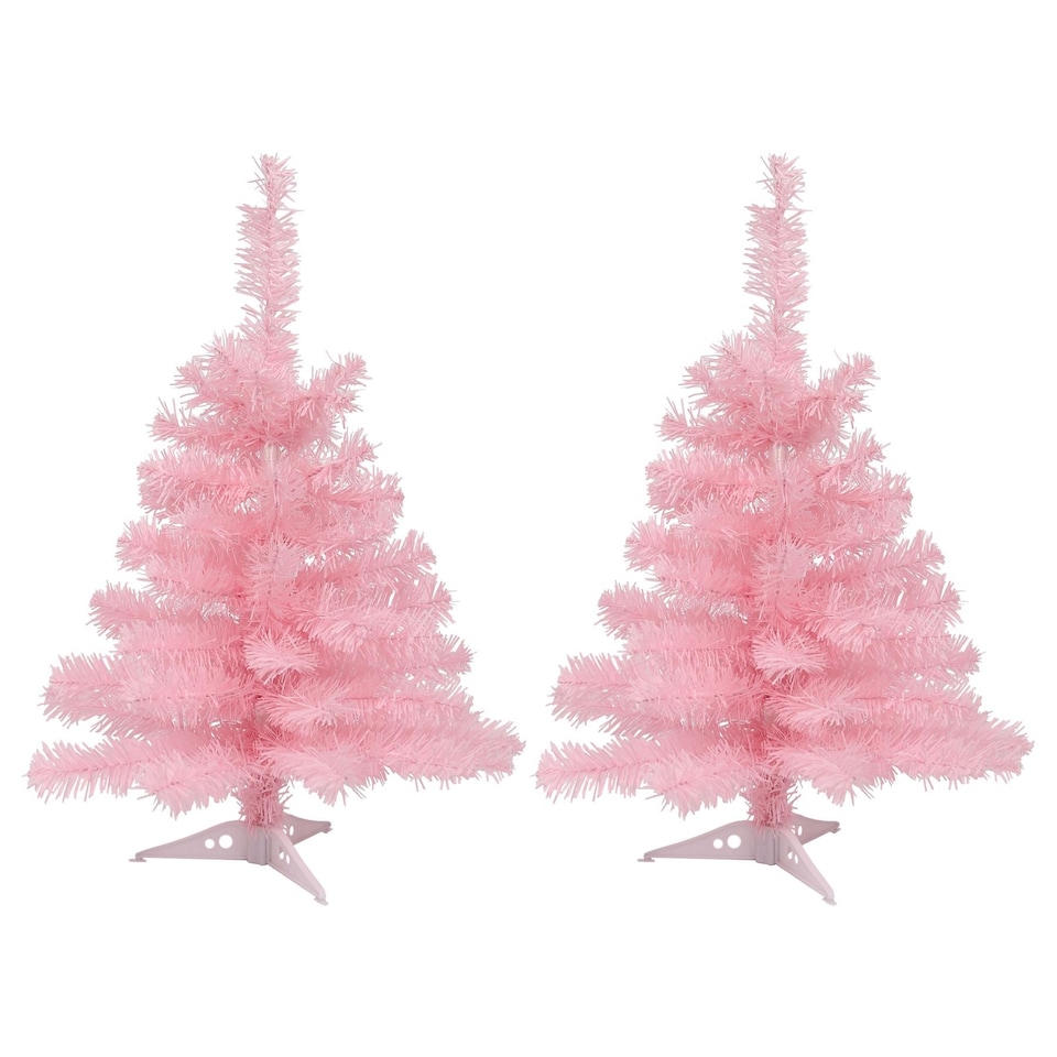 image 1 of Harbour Housewares 2x Artificial Fir Christmas Trees - 60cm/2ft - Indoor Small Xmas Tree Desktop Tree with Stand Mini Décor