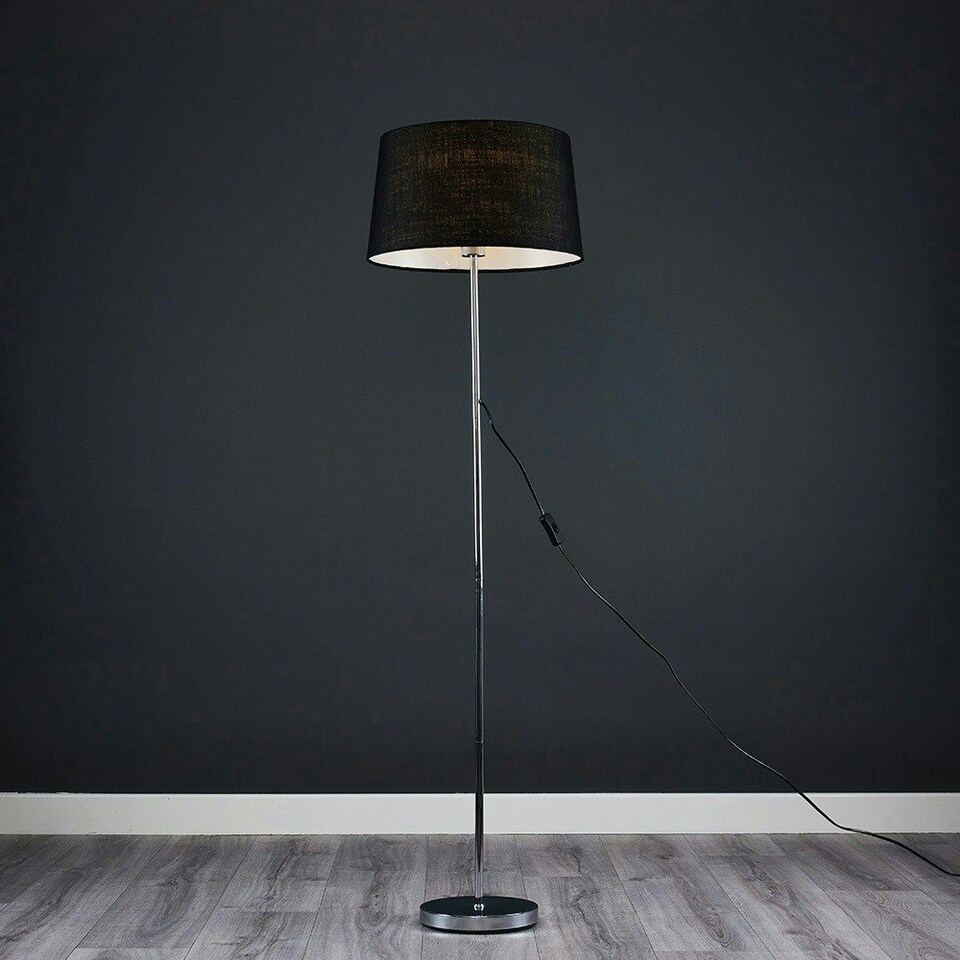 image 1 of ValueLights Charlie Chrome Floor Lamp Black Doretta Shade