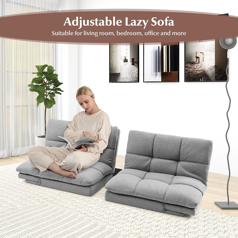 image 1 of COSTWAY 2 Seat Memory Foam Sleeper Couch Convertible Loveseat Sofa Bed Grey