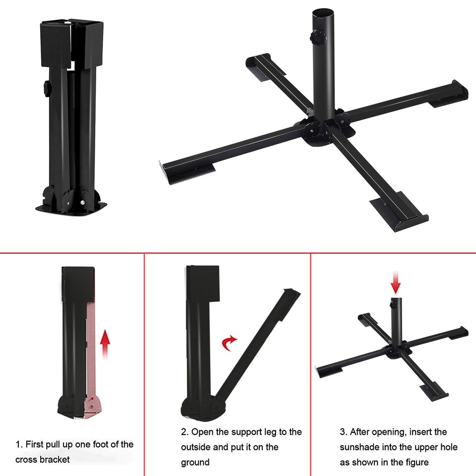 image 1 of Foldable Metal Stand Holder Cross Frame Heavy Duty Parasol Base Umbrella Garden