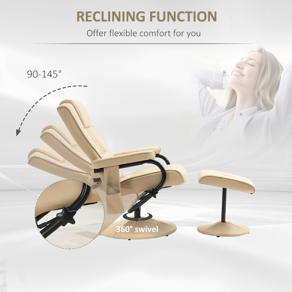 image 1 of HOMCOM Massage Recliner Chair Cushioned Ottoman 10 Point Vibration Cream