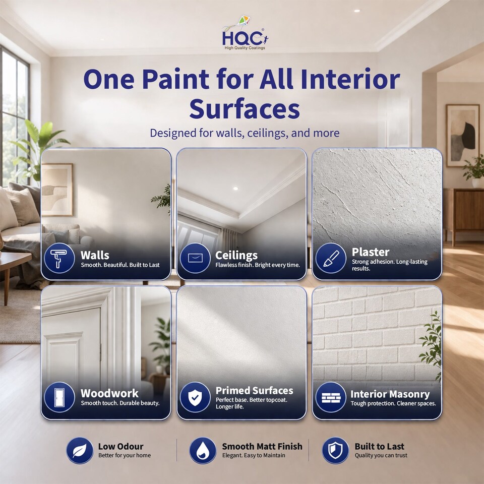 image 1 of HQC Vinyl Matt Emulsion Paint - Matt Finish for Interior Walls & Ceilings - Dove Grey - 5L