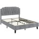image 2 of Yaheetech 5ft King Upholstered Bed Frame with Button-Tufted Headboard Light Grey