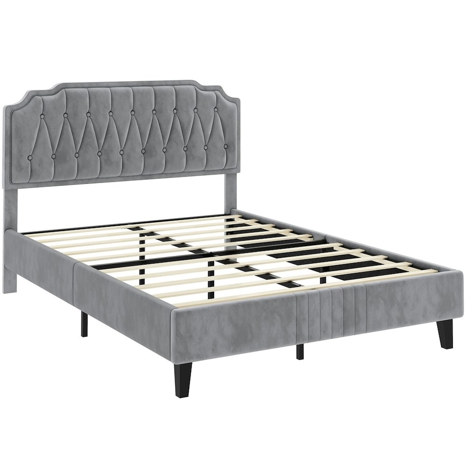 image 1 of Yaheetech 5ft King Upholstered Bed Frame with Button-Tufted Headboard Light Grey