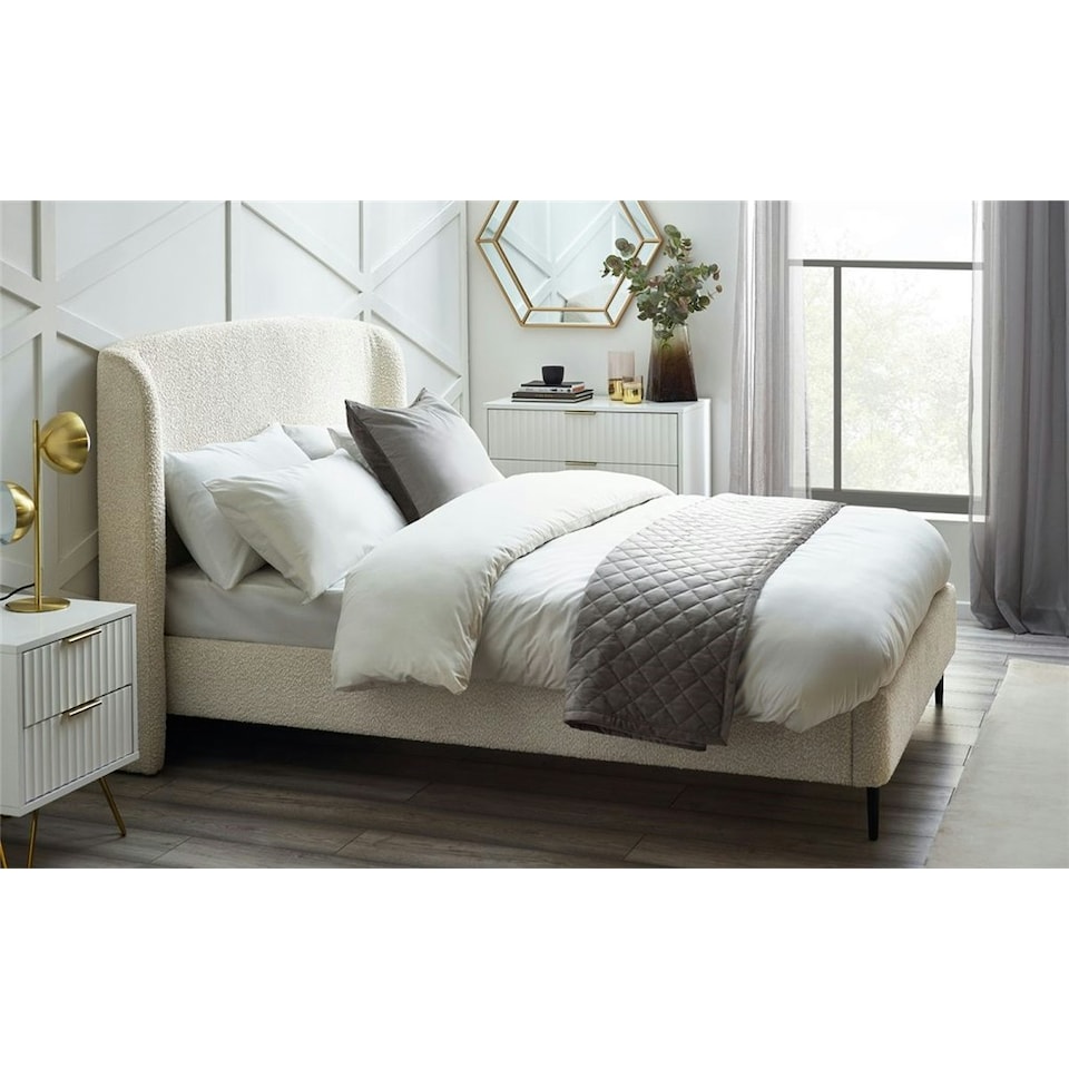 image 1 of Elegant Ivory Boucle Bed with Black Legs - Double 4ft 6" (135cm)