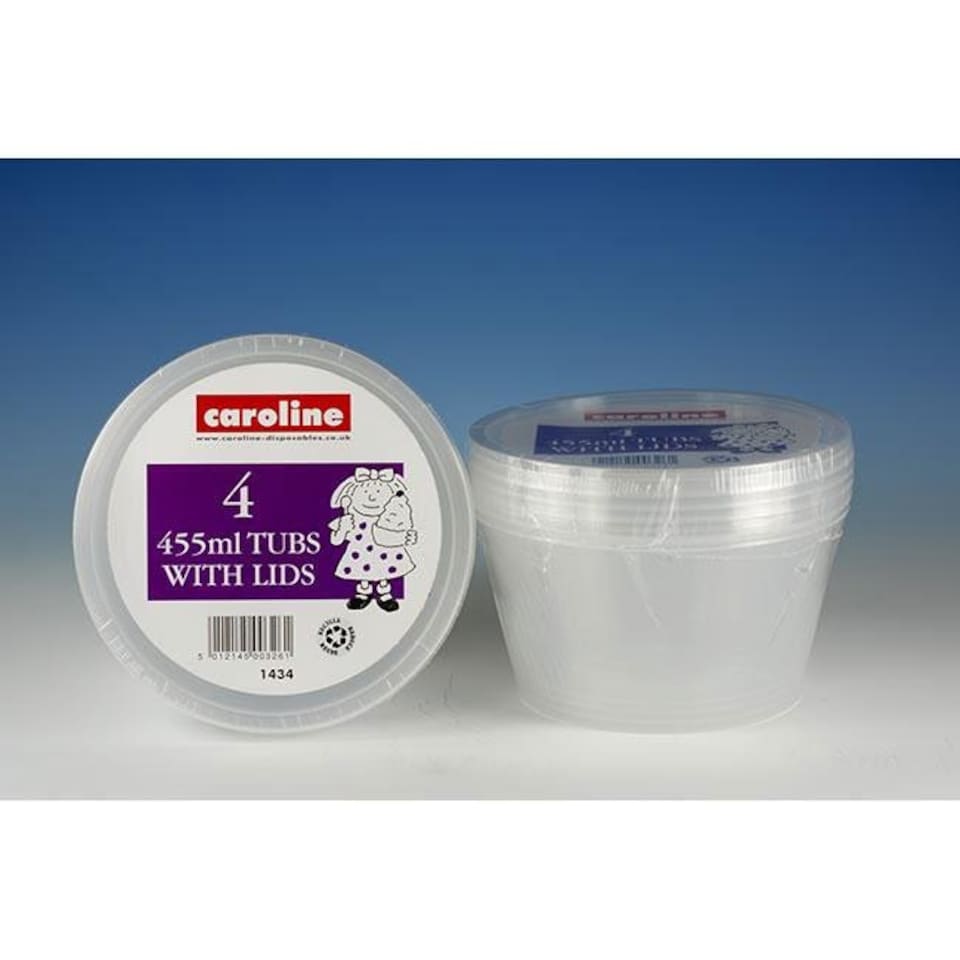 Caroline Round Plastic Tub with Lid 455ml / 16oz 4pk 1434 - One Colour - One Size