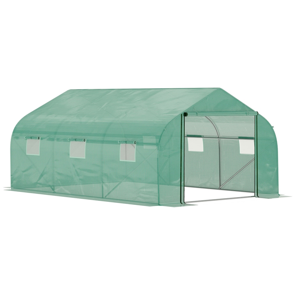 image 1 of Outsunny 4.5 x 3 x 2m Outdoor Tunnel Greenhouse w/ Roll Up Door 6 Windows Green