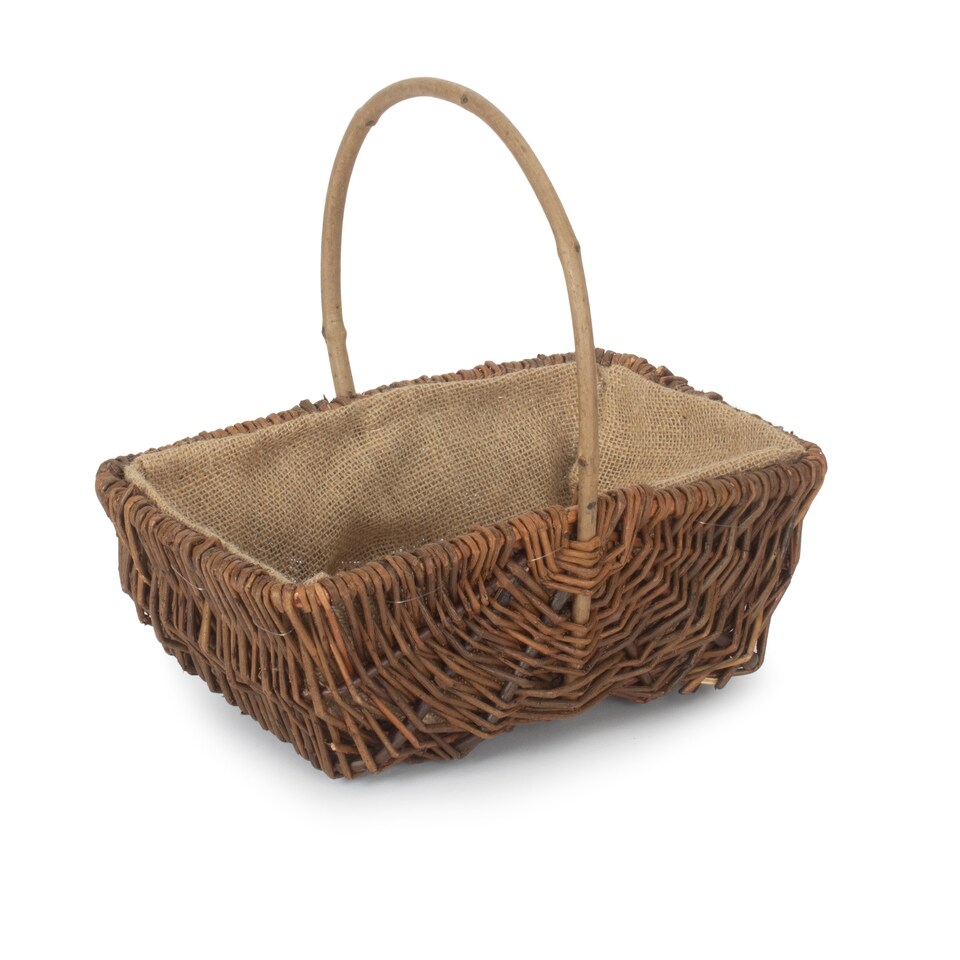 image 1 of Medium Rectangular Unpeeled Willow Garden Trug With Hessian Lining | Brown | Brown | Medium