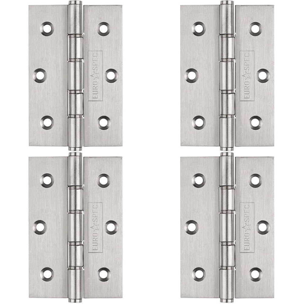 4 PACK - PAIR 76 x 51mm Brass Washered Butt Hinge Satin Stainless Steel Internal Door