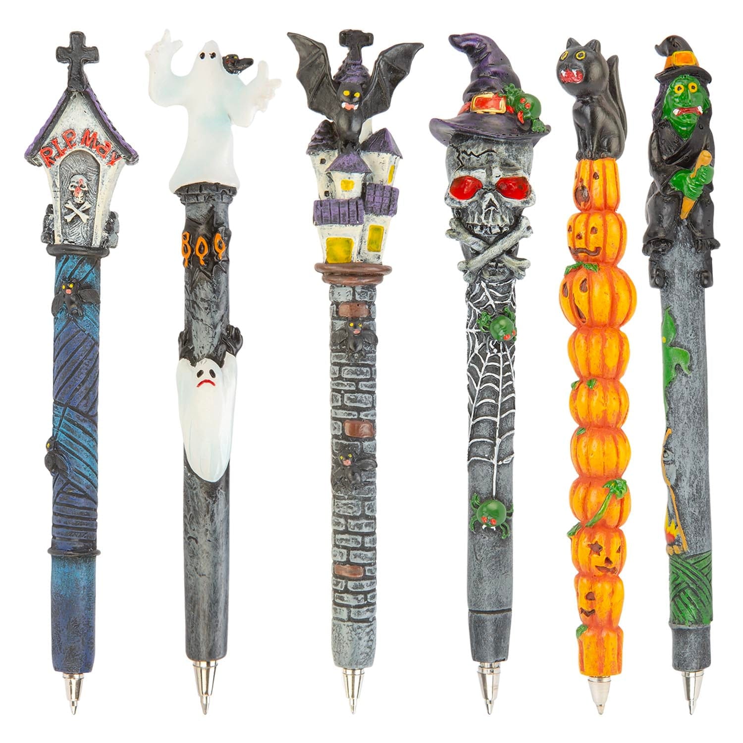 PMS Halloween Spooky Scribbler Pens 6 Pack - Bat, Coffin, Ghost, Witch, Cat, Skull