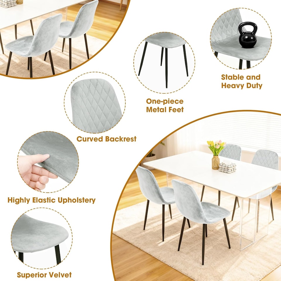 image 1 of Alivio Set of 4 Velvet Dining Chairs Fabric Upholstered seat (Grey)