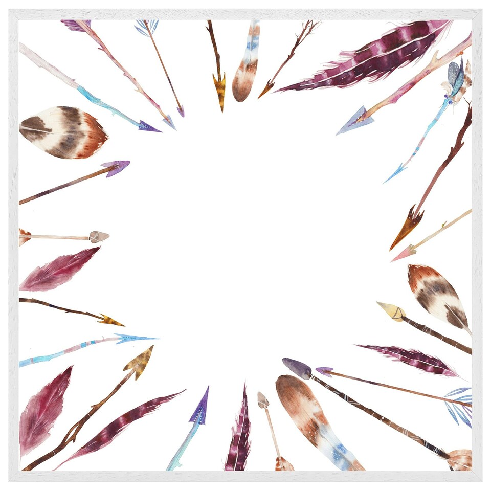 image 1 of Watercolour boho chic with feathers and arrows (Picture Frame) White | L