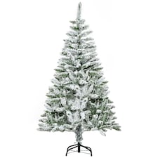 HOMCOM 5ft Snow Flocked Artificial Christmas Tree w/ Realistic Branch Tips
