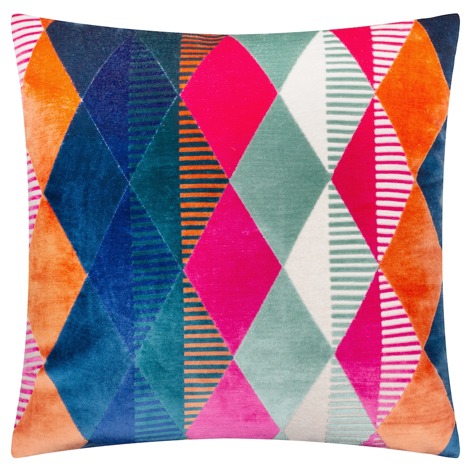 image 1 of Furn Metro Harlequin Velvet Cushion | Multi | Multicolour