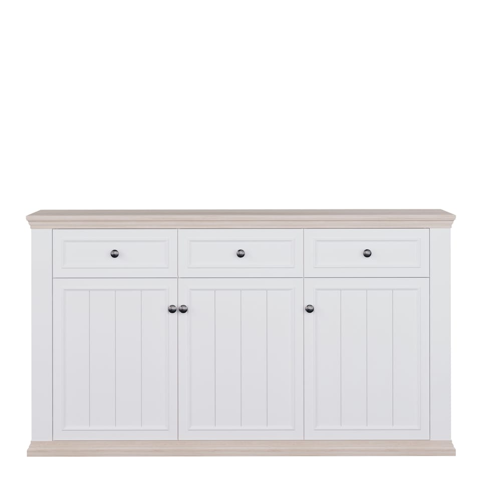 image 1 of Pontypool 3 Drawer & 3 Door Sideboard in White and Riva Oak