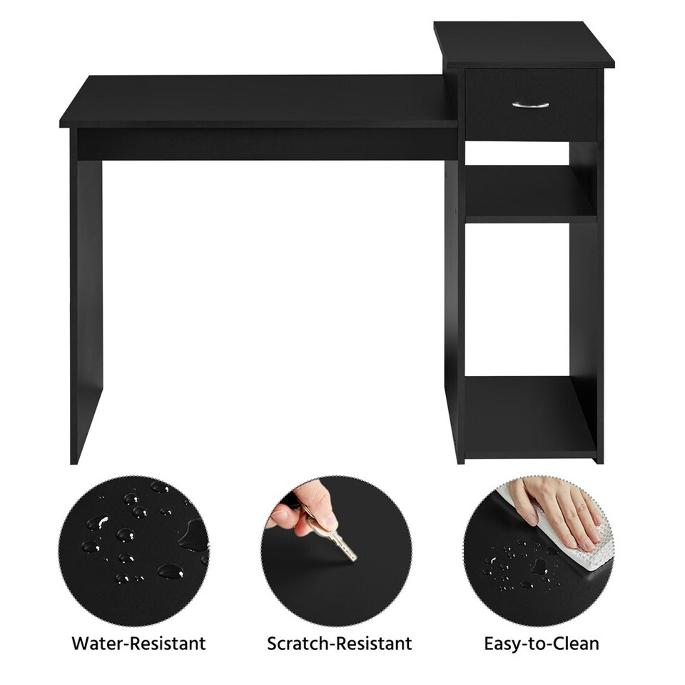 image 1 of Yaheetech Computer Desk Laptop Table w/Drawer & Shelves | Black