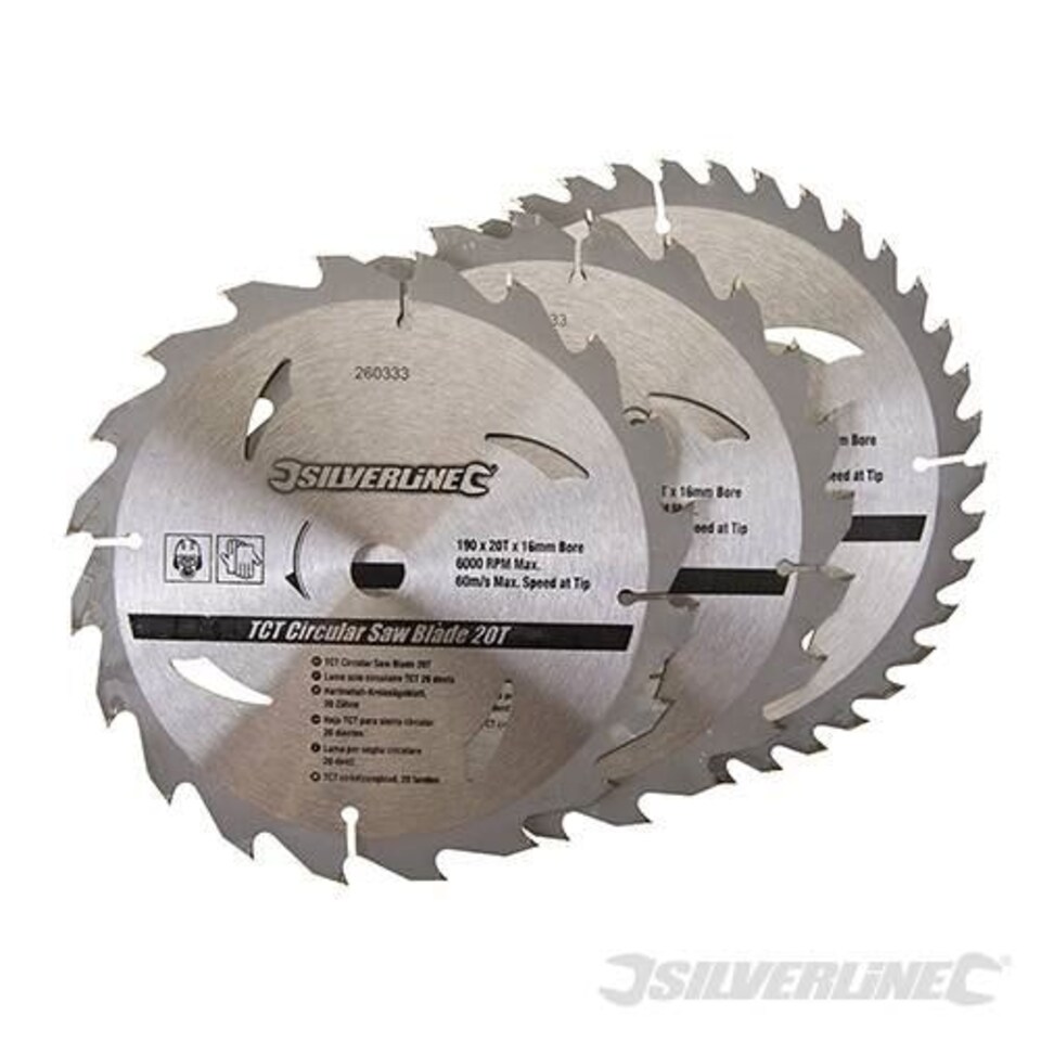 Silverline TCT Circular Saw Blades 20, 24, 40T 3pk - 260333