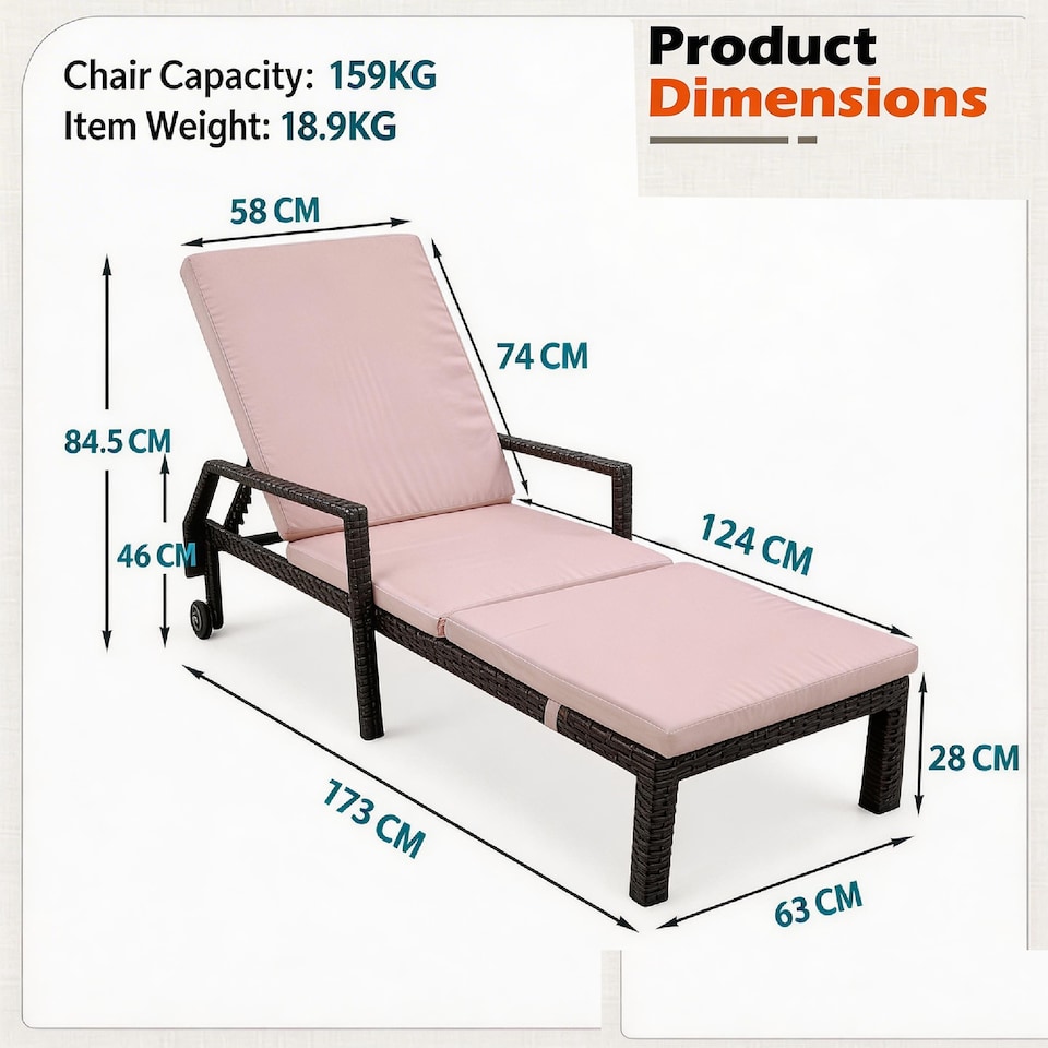 image 1 of Garden Rattan Recliner Sun Lounger, 5 Position Reclining Daybed