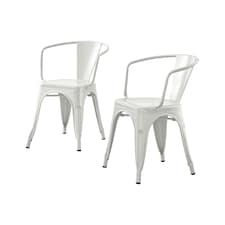 Furniturebox 2x Colton 'Tolix' Style White Metal Dining Chairs with Arms