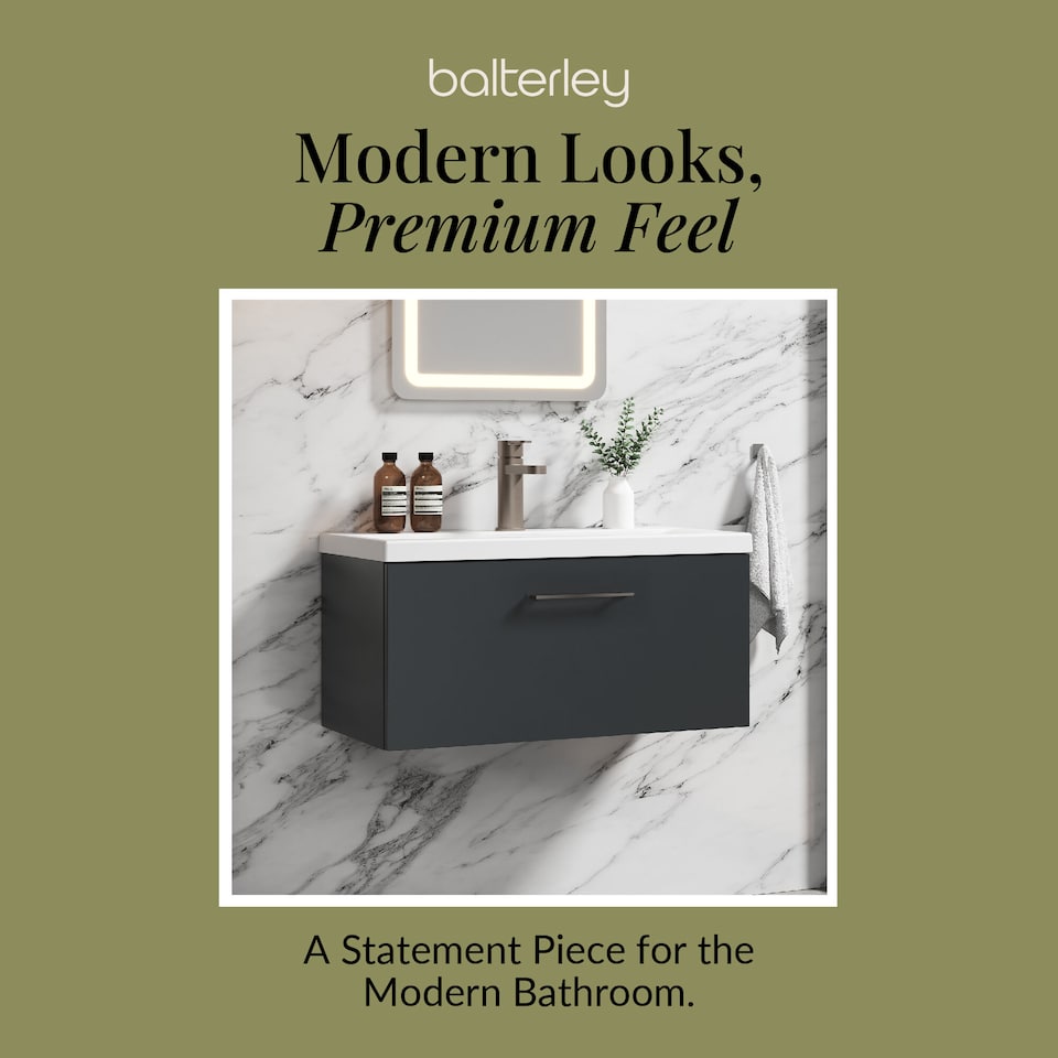 image 1 of 800mm Wall Hung 1 Drawer Vanity Basin Unit, Dark Grey, Pewter Handle | Grey | Soft Black | 399 x 810 x 390mm