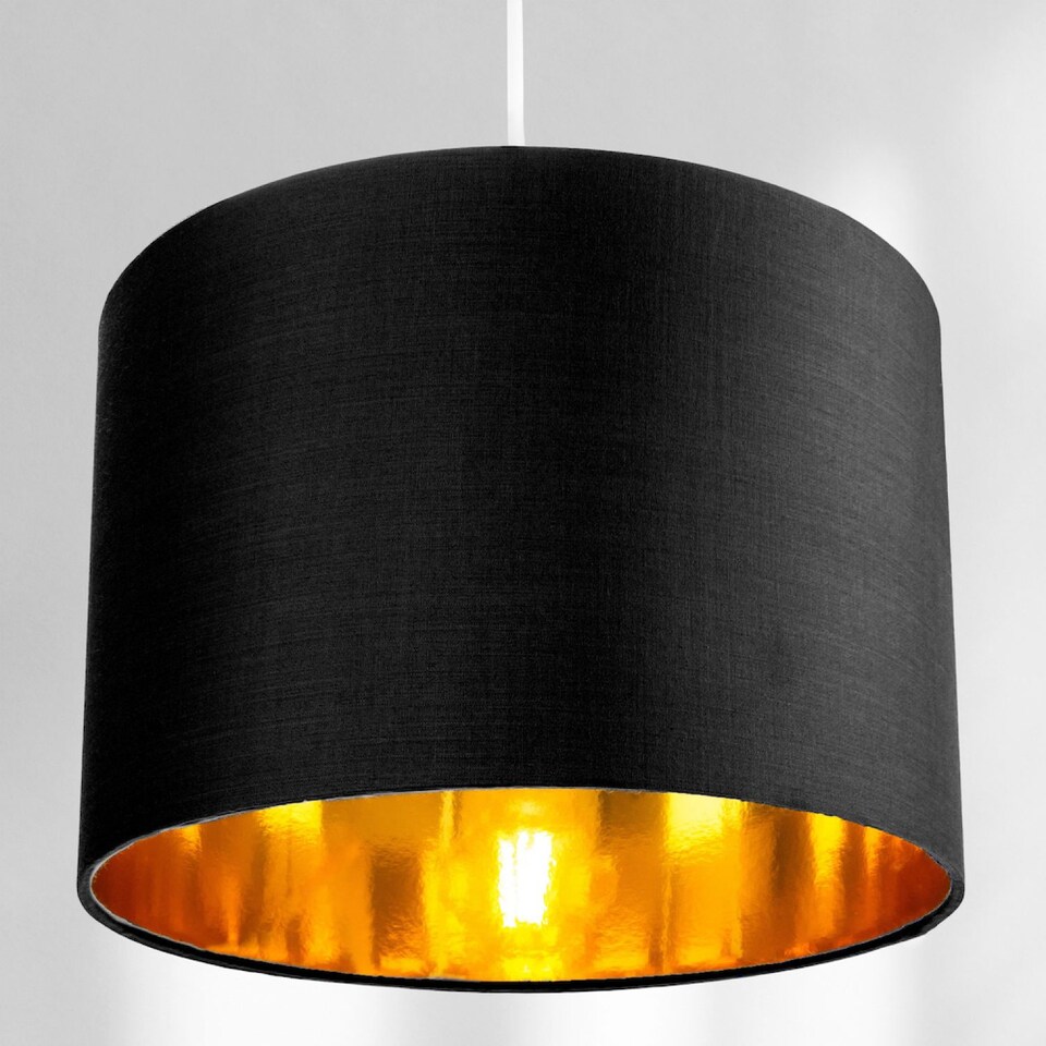 image 1 of Contemporary Black Cotton 10 inch Table/Pendant Lamp Shade with Shiny Golden Inner