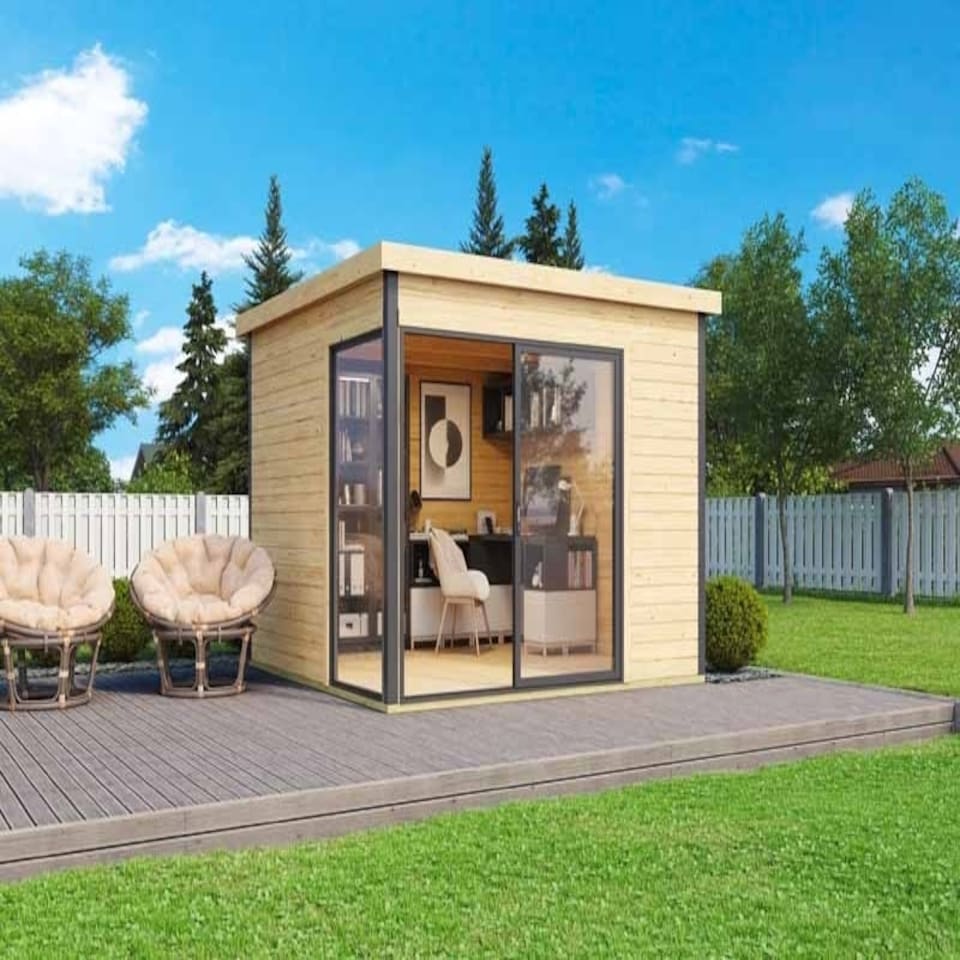 image 1 of Domeo 1 + Domeo 1 Al pack ISO-Log Cabin, Wooden Garden Room, Timber Summerhouse, Home Office - L319.6 x W319.6 x H239.4 cm Brown