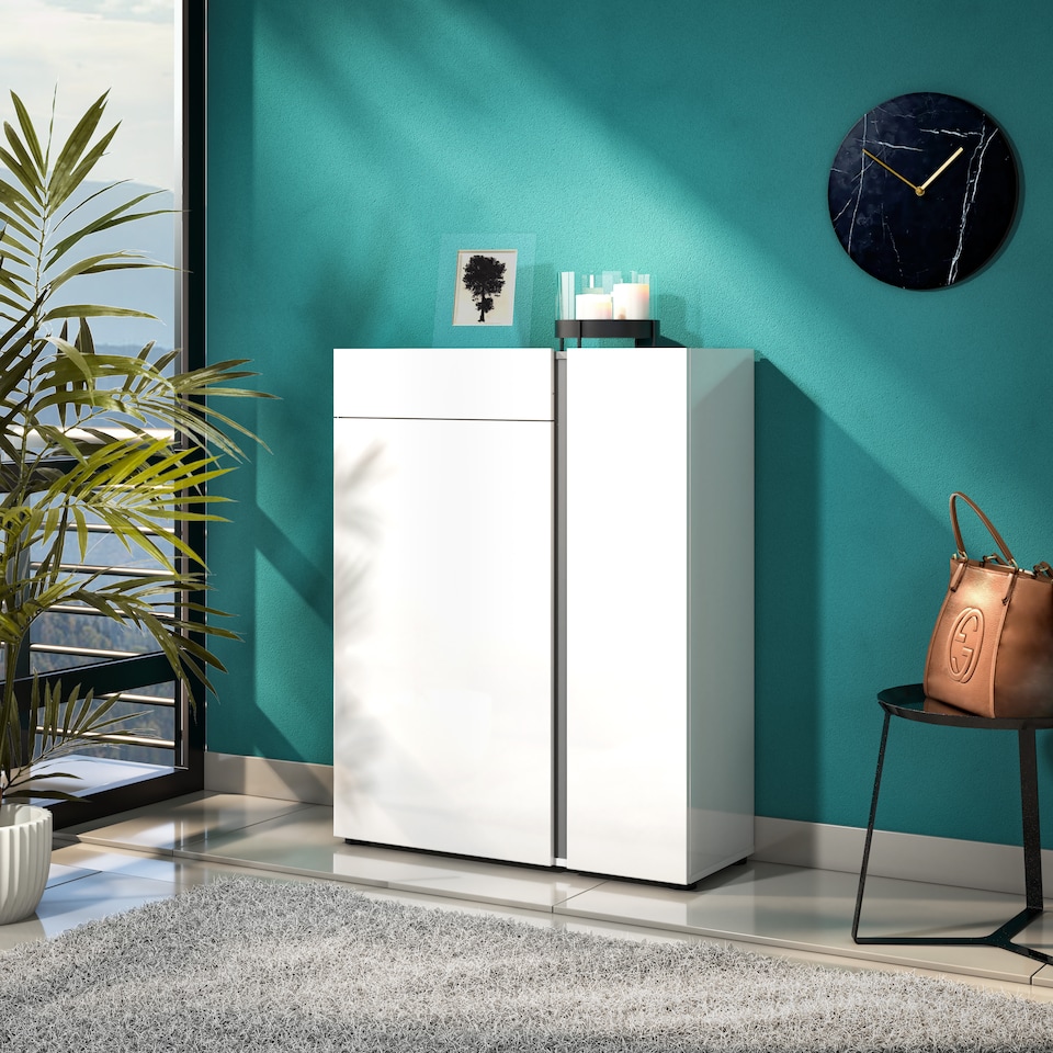 image 1 of FURNICOMP Athens 2 Door 1 Drawer White Gloss and Anthracite 20 Pair Shoe Cabinet