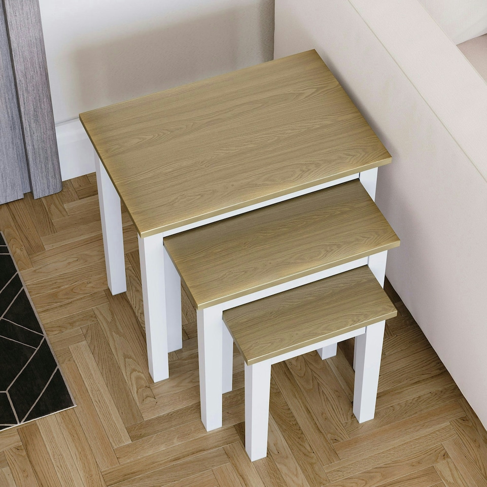 image 1 of Vida Designs Yorkshire Set of 3 Nest of Tables Sofa Side End Table, White & Oak