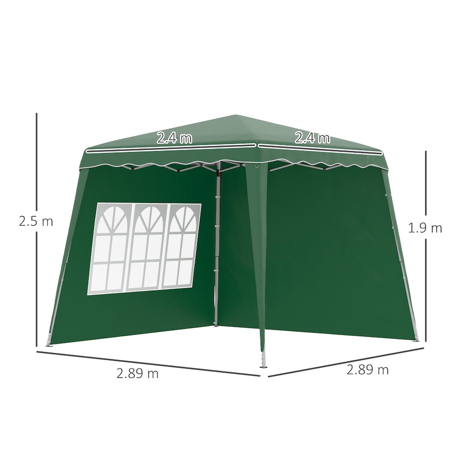 image 1 of Outsunny 2.4 x 2.4m Pop Up Gazebo Canopy Tent with 2 Sidewalls and Carry Bag, Height Adjustable, UV50 Party Tent Event Shelter for Garden, Patio, Green