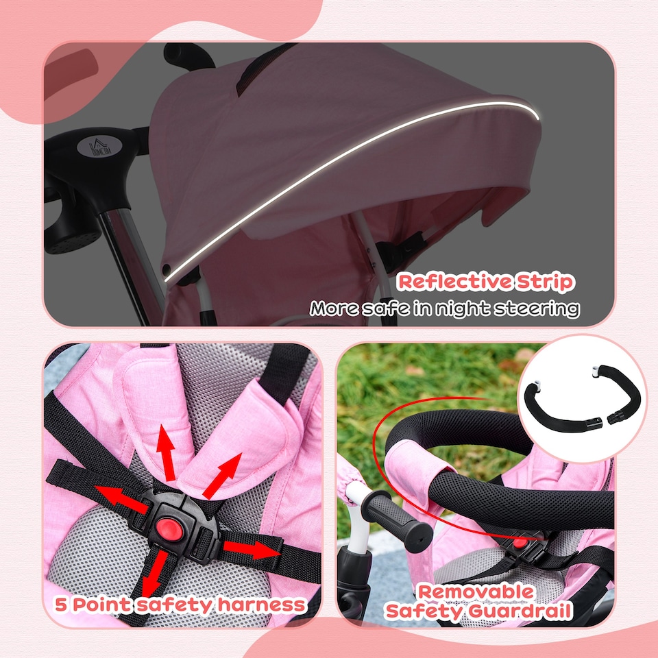 image 1 of HOMCOM 6 in 1 Kids Trike for 1-5 Years, Toddler Tricycle Folding Bike with Parent Handle, Reversible Seat, Storage Basket, Canopy, 5-point Seat Harness, Pink